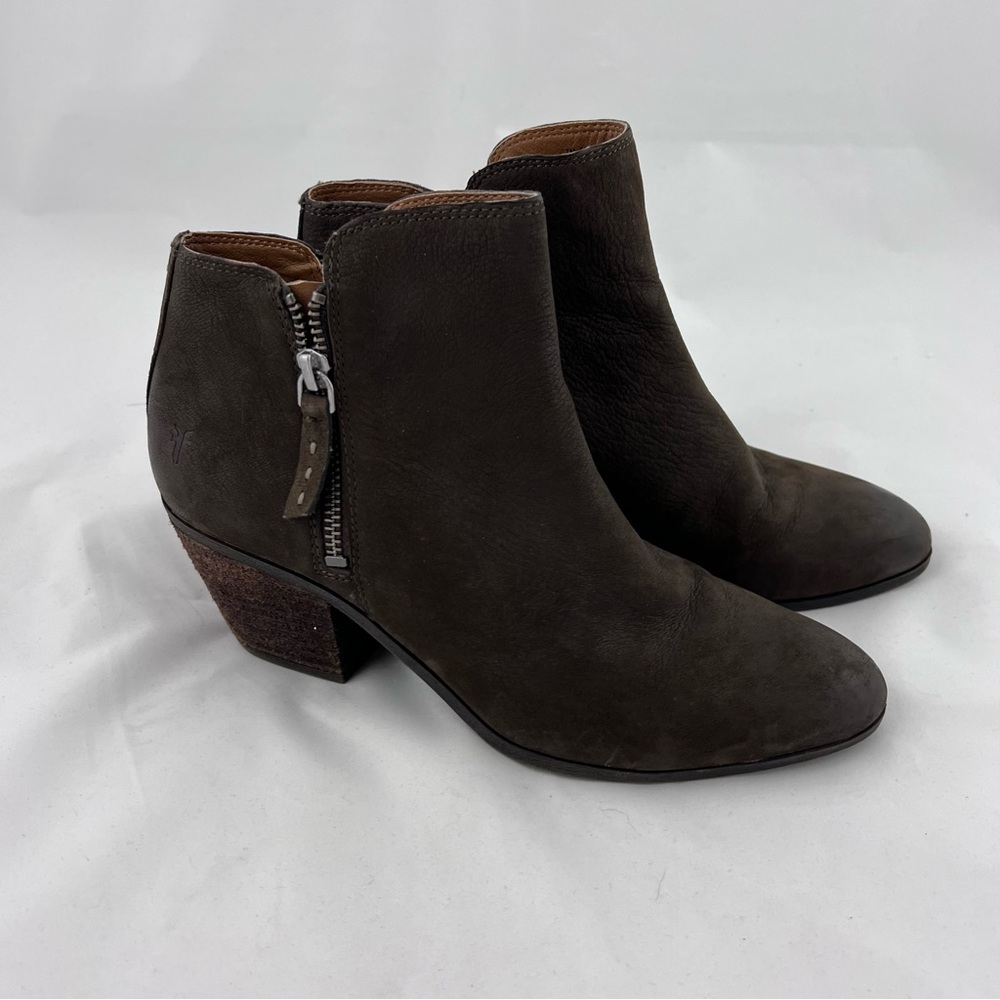 Frye Chocolate Ankle Boots with Side Zipper